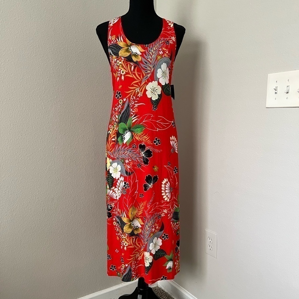 Bryn Walker Red Floral Tie Waist Midi Tank Dress